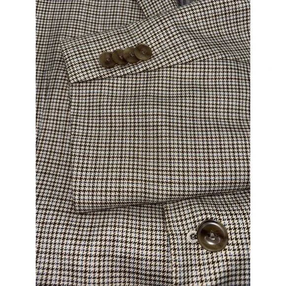 Mens 44L Michael Kors Tan Blue Houndstooth Suit Jacket Sport Coat - Picture 4 of 10